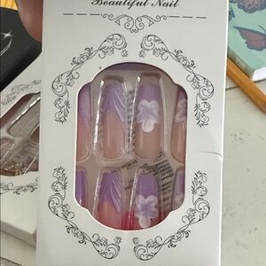 Purple and Pink Floral Press-On Nails